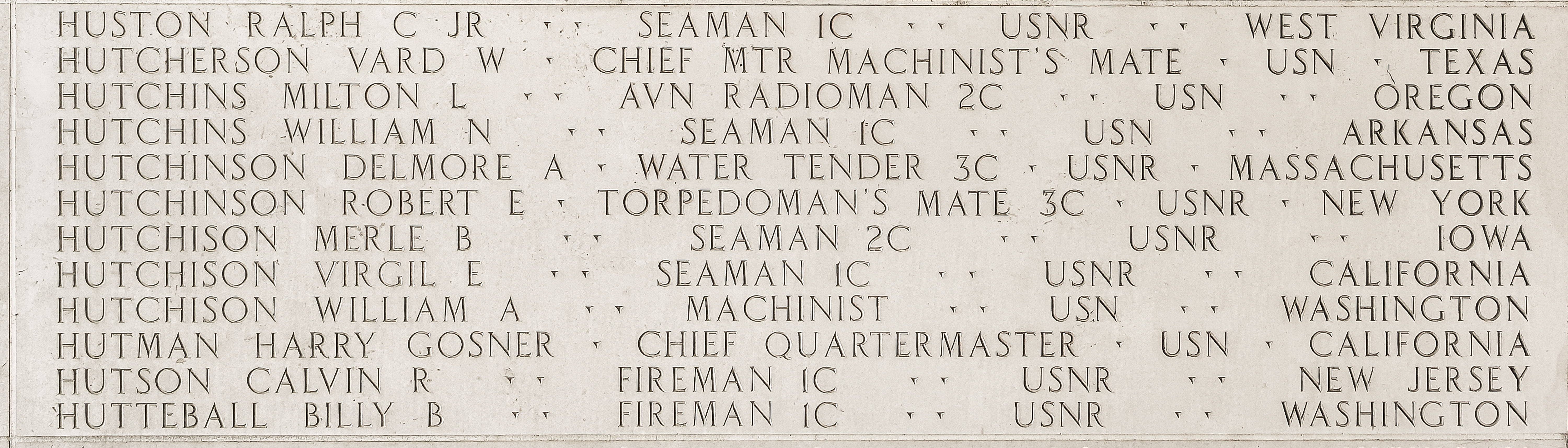 Robert E. Hutchinson, Torpedoman's Mate Third Class